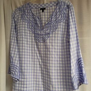 Talbots Lavender Gingham Embroidered Popover Tunic